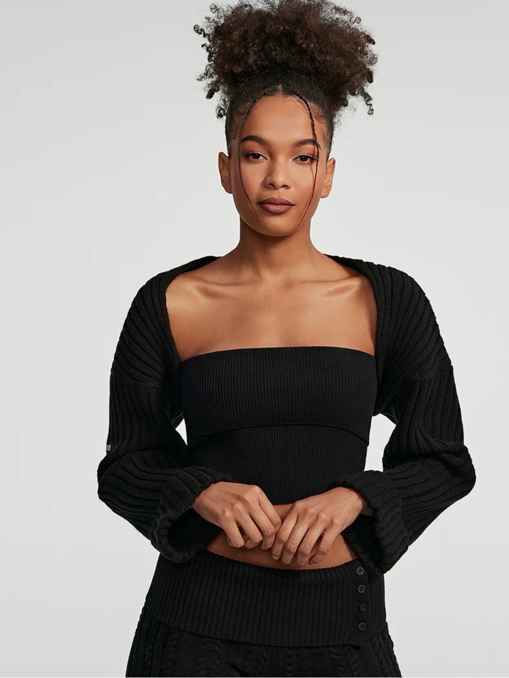 Better Be Black Ribbed Off-Shoulder Sweater Shrug